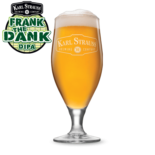 Frank the Dank DIPA Beer in glass with logo